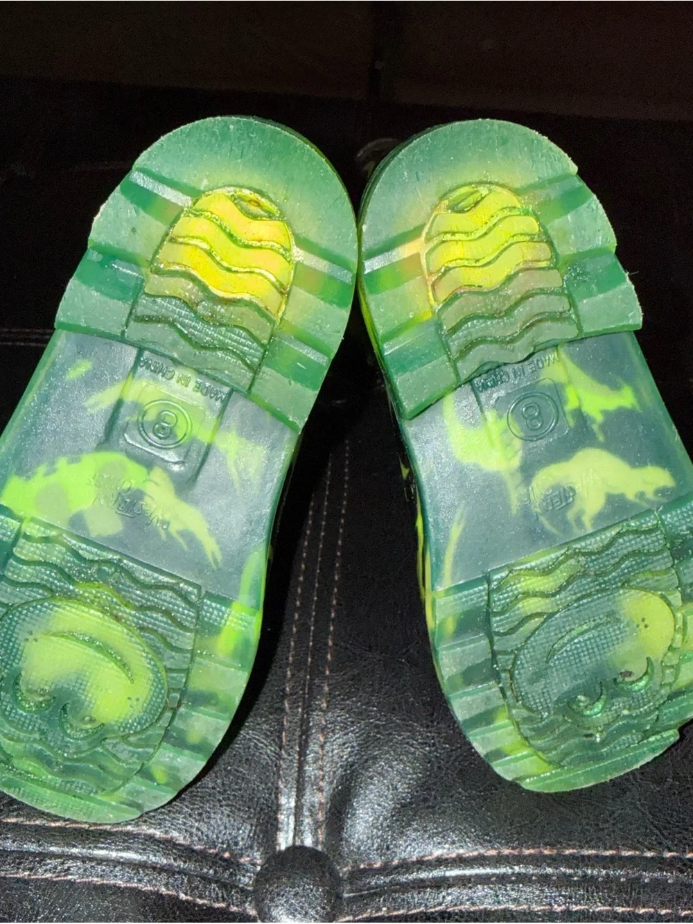 Western Chief Black and Neon Green Kids Dinosaur Rain Boots